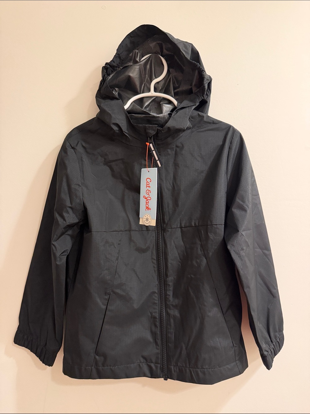 Cat & Jack Black Hooded Kids Raincoat with Tag